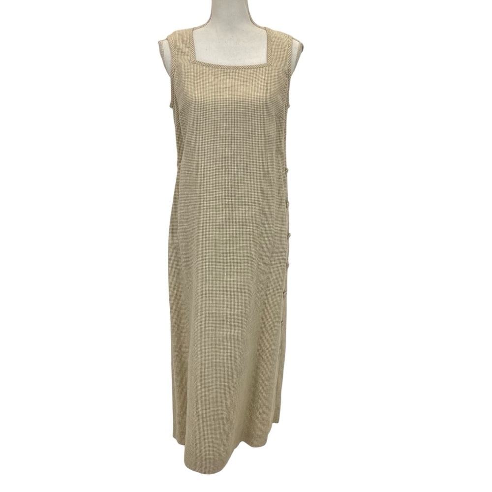 Talbots Linen Maxi Dress 6 Tan/Soft White